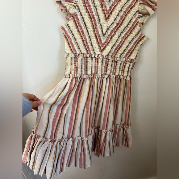 Saylor Tulsi dress multi pastel color striped print smocked ruffled small - Picture 5 of 8